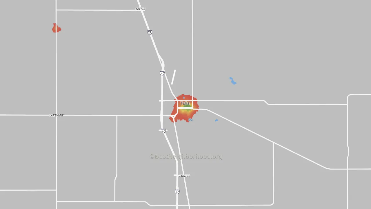 Walk Grade map of 79088, TX, walkable areas in green and car-dependent areas in red