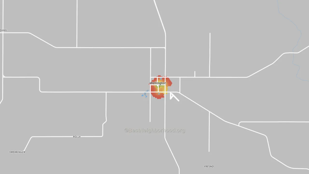 Walk Grade map of 79095, TX, walkable areas in green and car-dependent areas in red