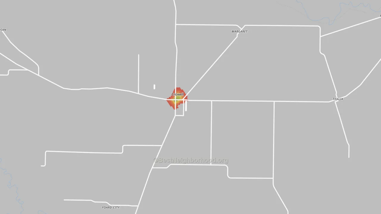 Walk Grade map of 79227, TX, walkable areas in green and car-dependent areas in red