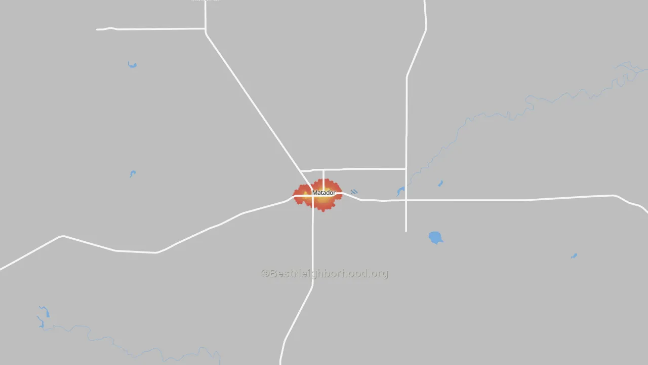 Walk Grade map of 79244, TX, walkable areas in green and car-dependent areas in red