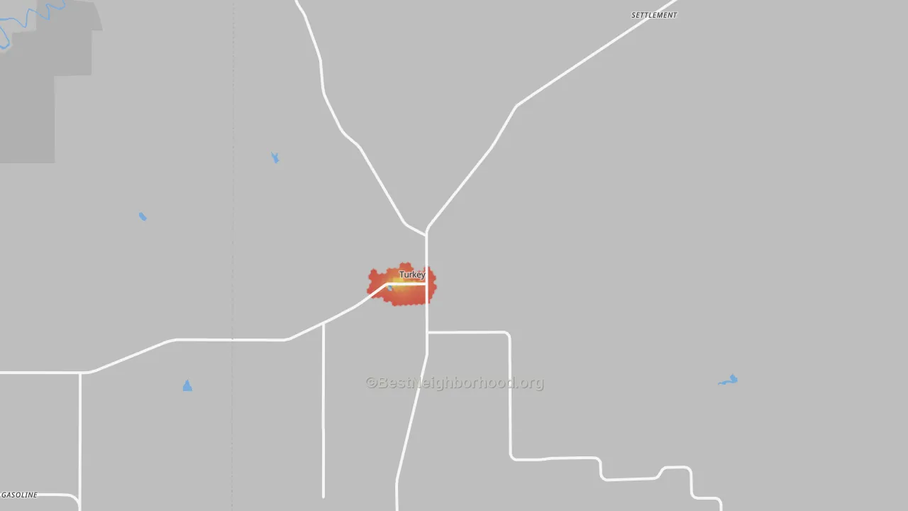 Walk Grade map of 79261, TX, walkable areas in green and car-dependent areas in red