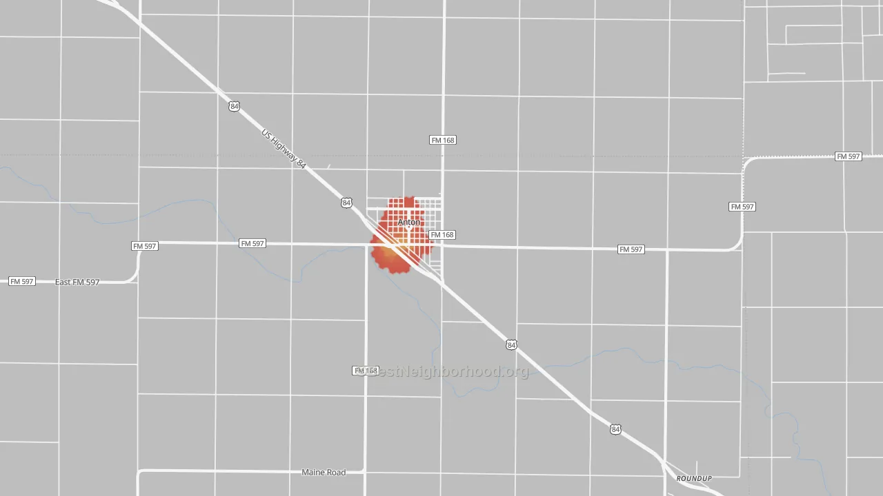Walk Grade map of 79313, TX, walkable areas in green and car-dependent areas in red