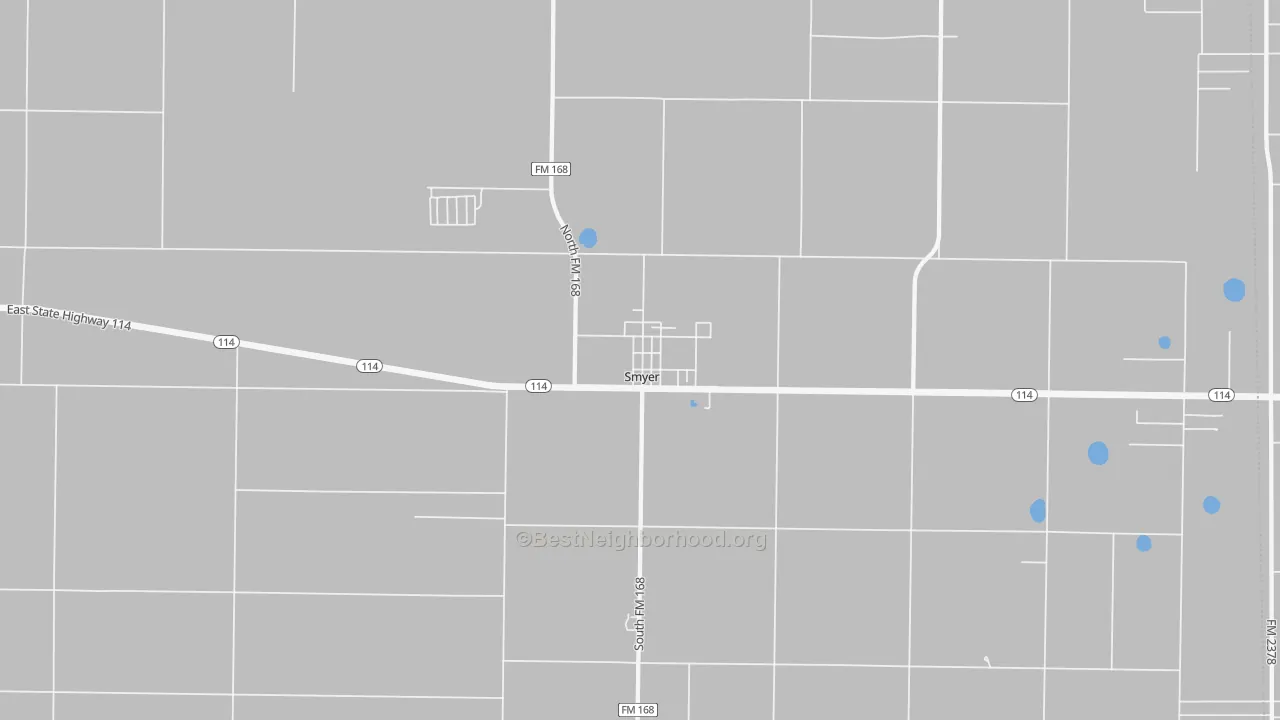 Walk Grade map of 79367, TX, walkable areas in green and car-dependent areas in red