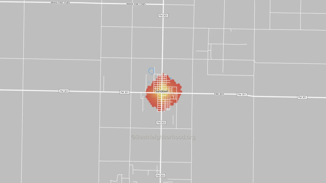 Walk Grade map of 79372, TX, walkable areas in green and car-dependent areas in red