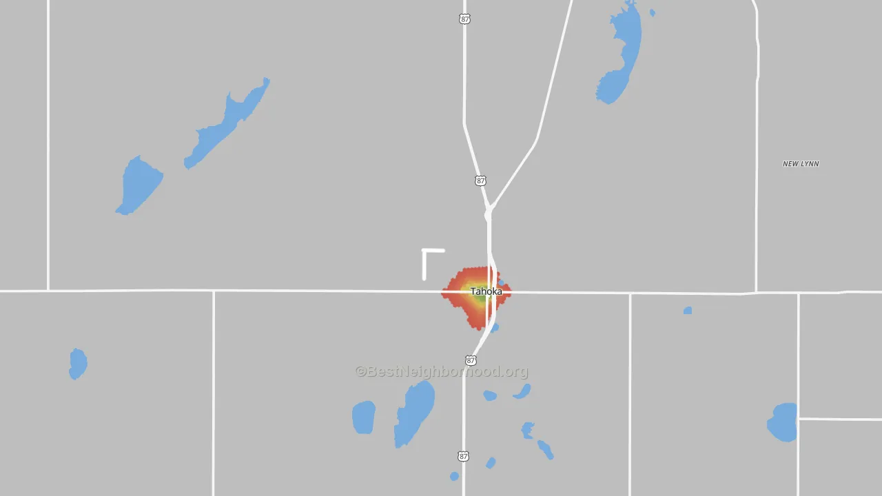 Walk Grade map of 79373, TX, walkable areas in green and car-dependent areas in red
