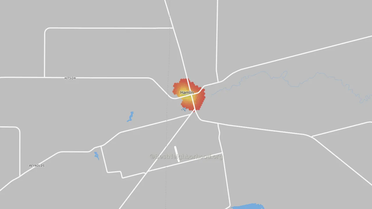 Walk Grade map of 79520, TX, walkable areas in green and car-dependent areas in red