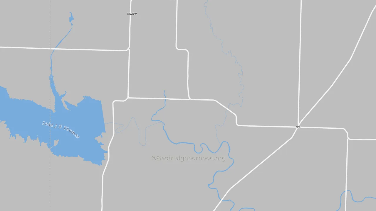 Walk Grade map of 79527, TX, walkable areas in green and car-dependent areas in red