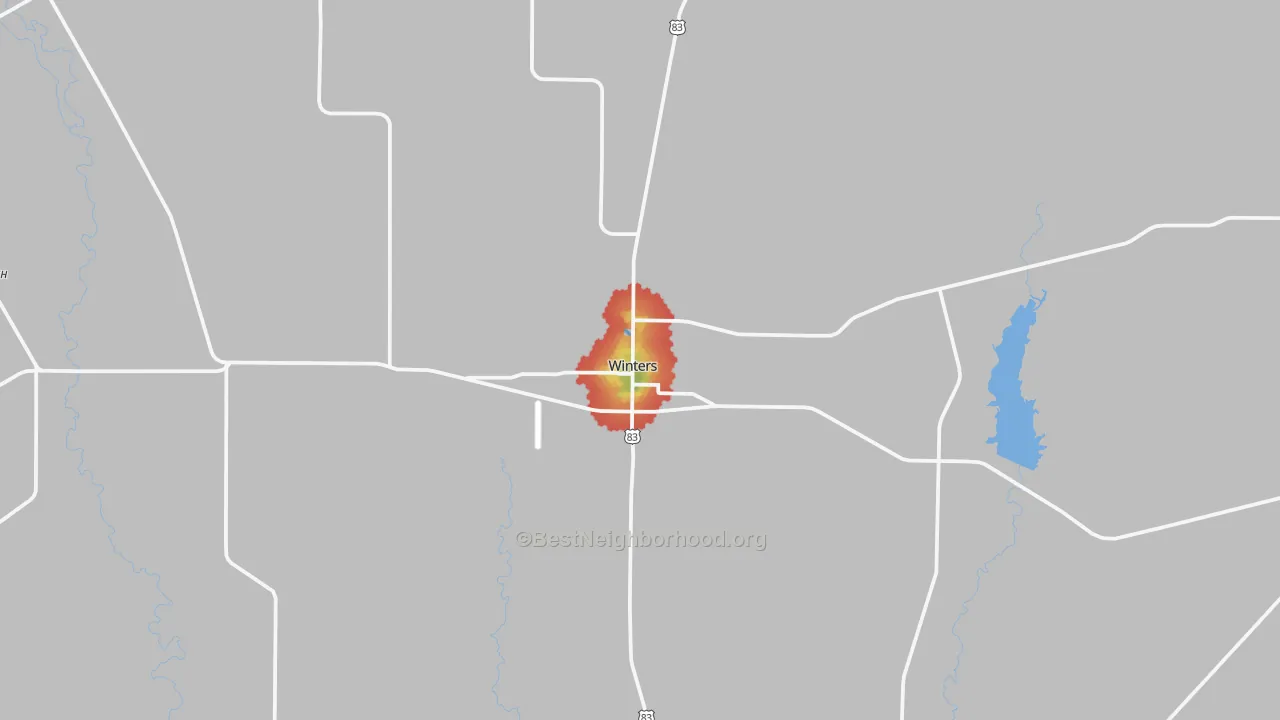 Walk Grade map of 79567, TX, walkable areas in green and car-dependent areas in red