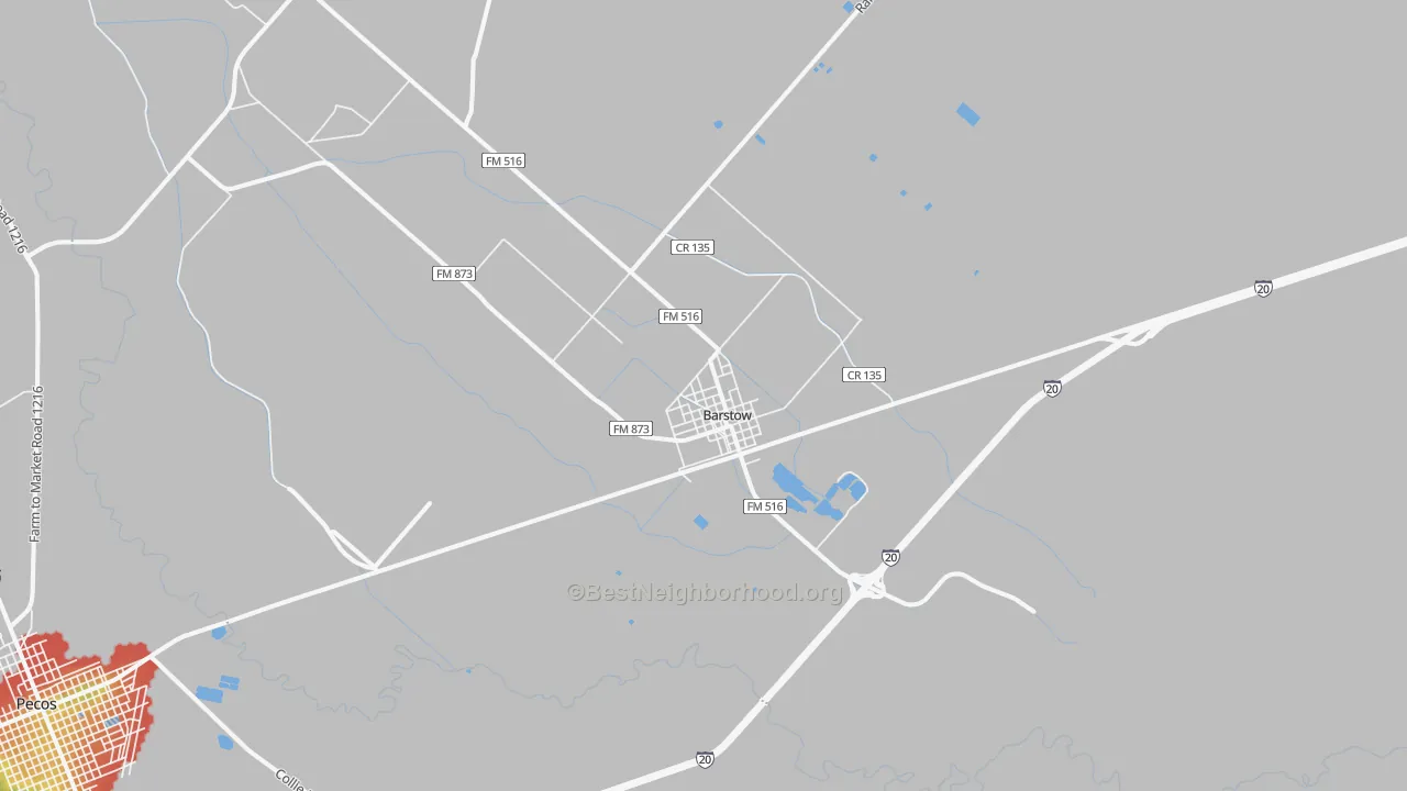 Walk Grade map of 79719, TX, walkable areas in green and car-dependent areas in red