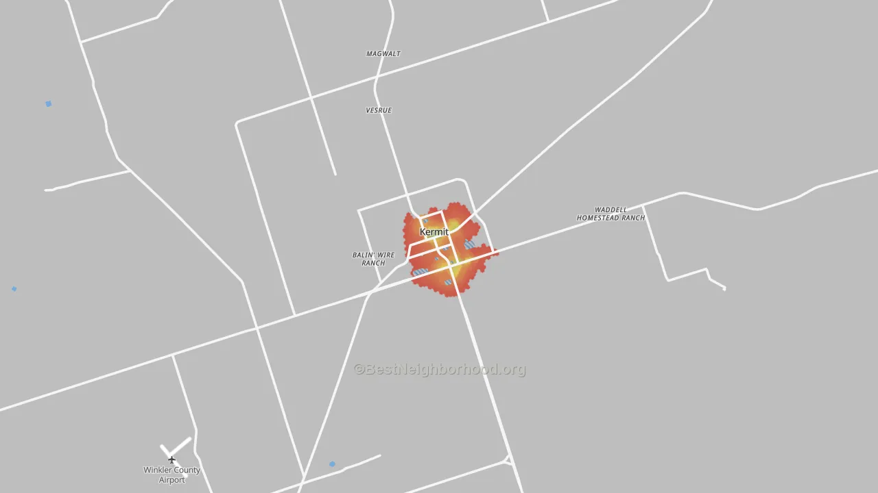 Walk Grade map of 79745, TX, walkable areas in green and car-dependent areas in red