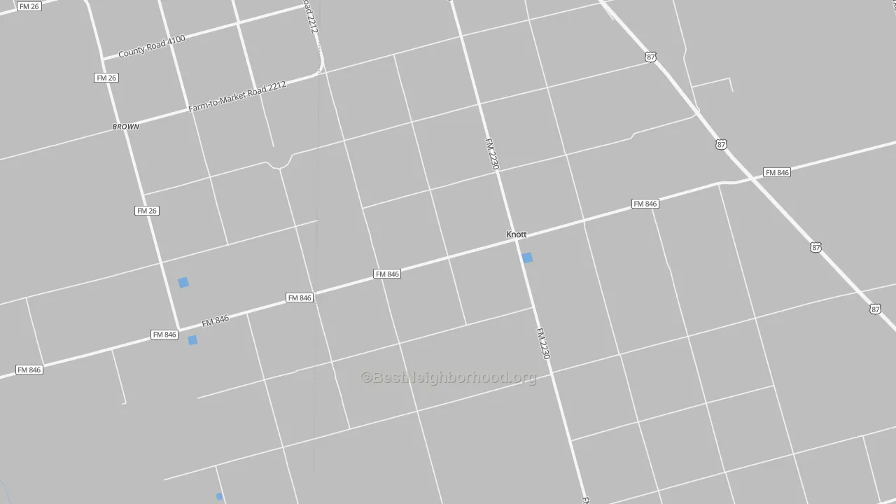 Walk Grade map of 79748, TX, walkable areas in green and car-dependent areas in red