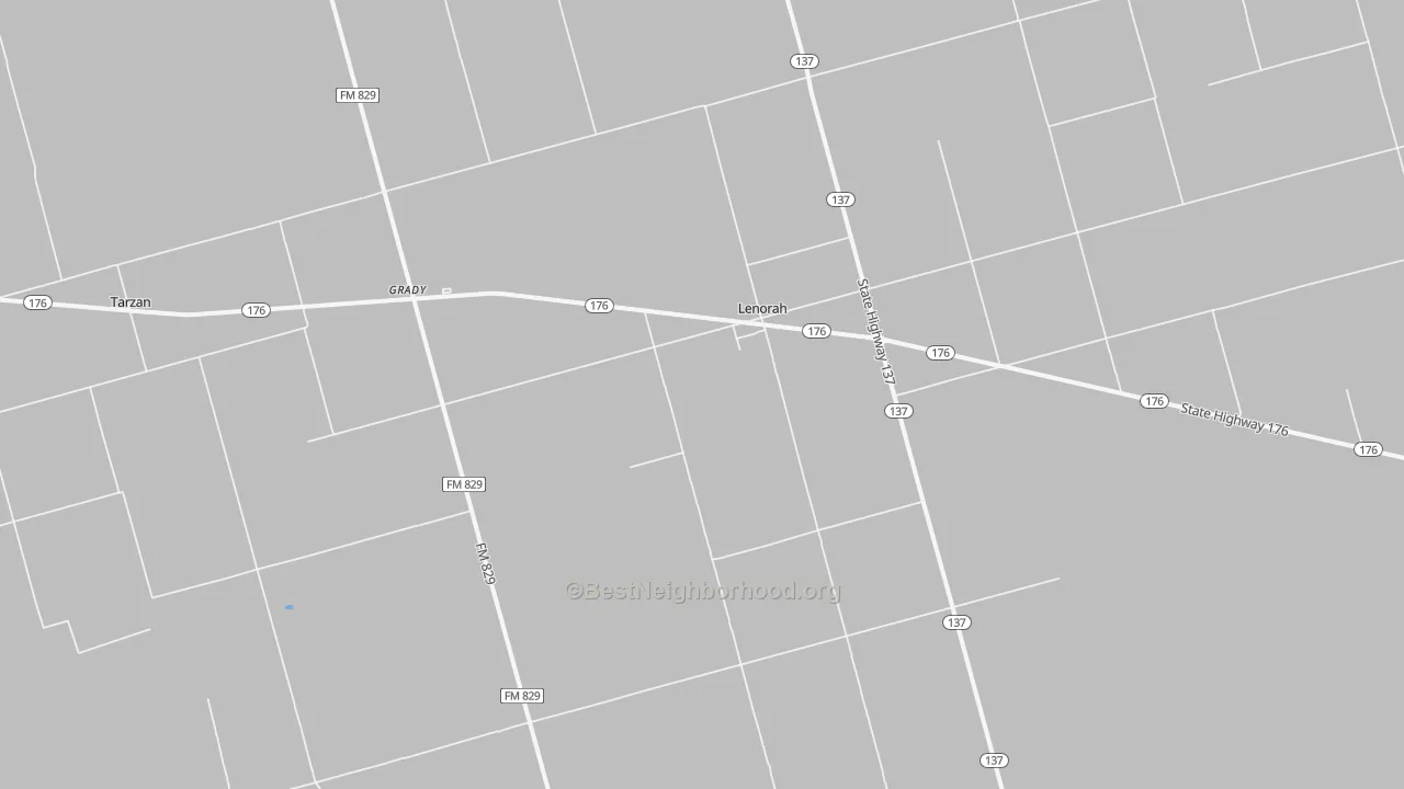 Walk Grade map of 79749, TX, walkable areas in green and car-dependent areas in red