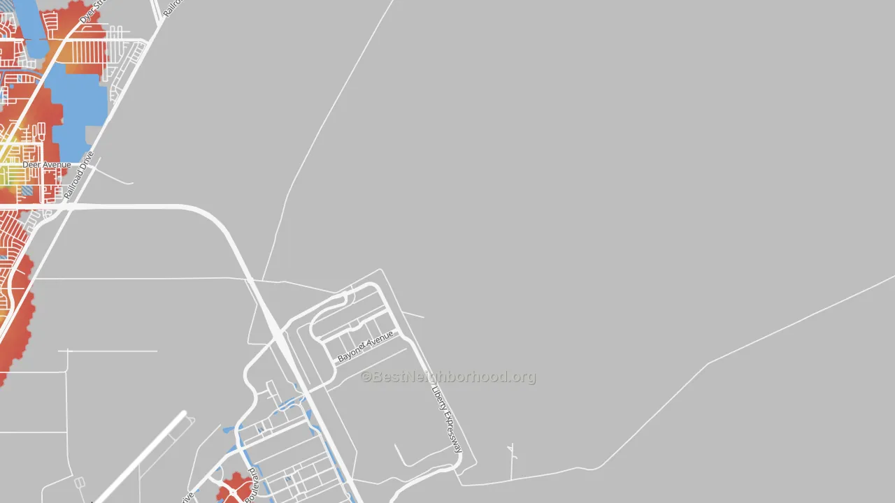 Walk Grade map of 79916, TX, walkable areas in green and car-dependent areas in red