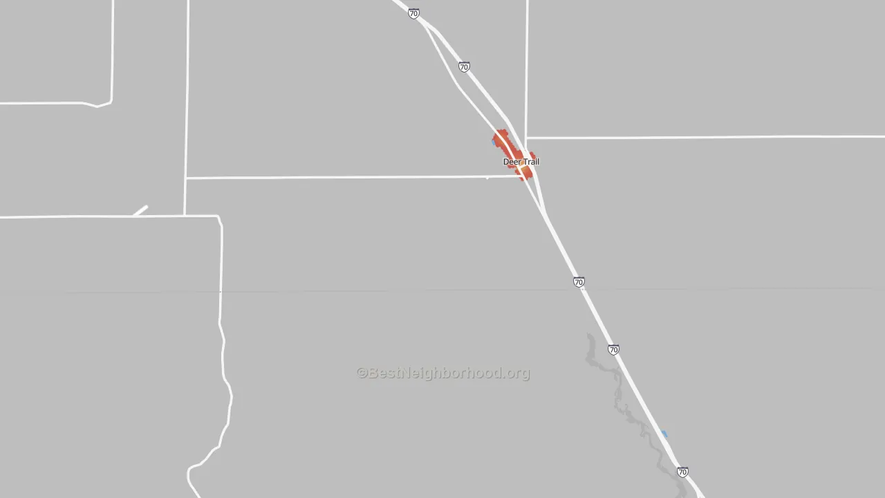 Walk Grade map of 80105, CO, walkable areas in green and car-dependent areas in red