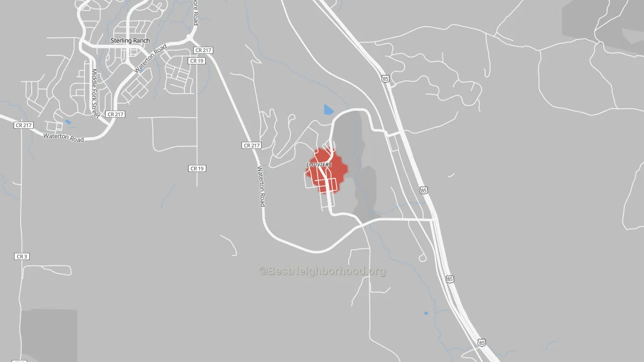 Walk Grade map of 80131, CO, walkable areas in green and car-dependent areas in red