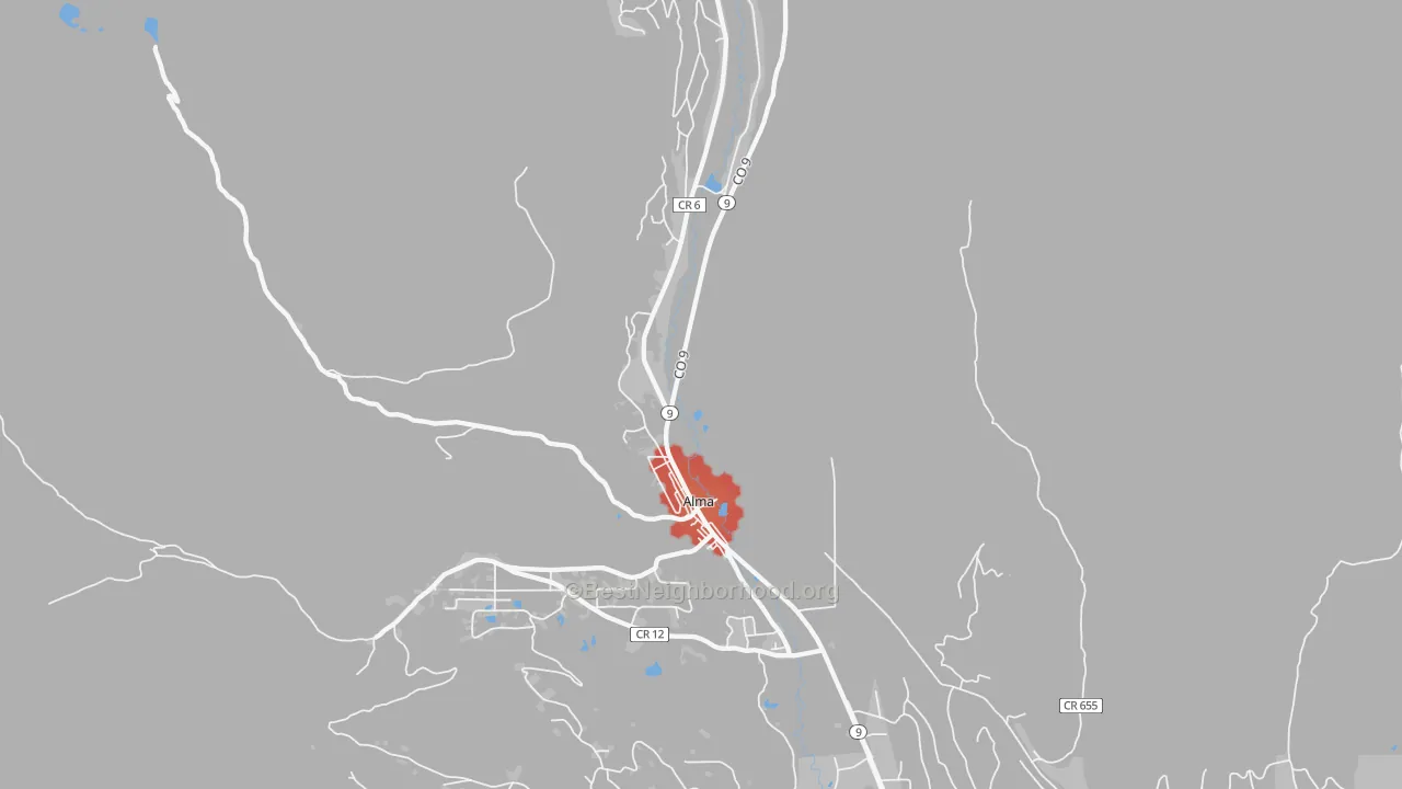 Walk Grade map of 80420, CO, walkable areas in green and car-dependent areas in red