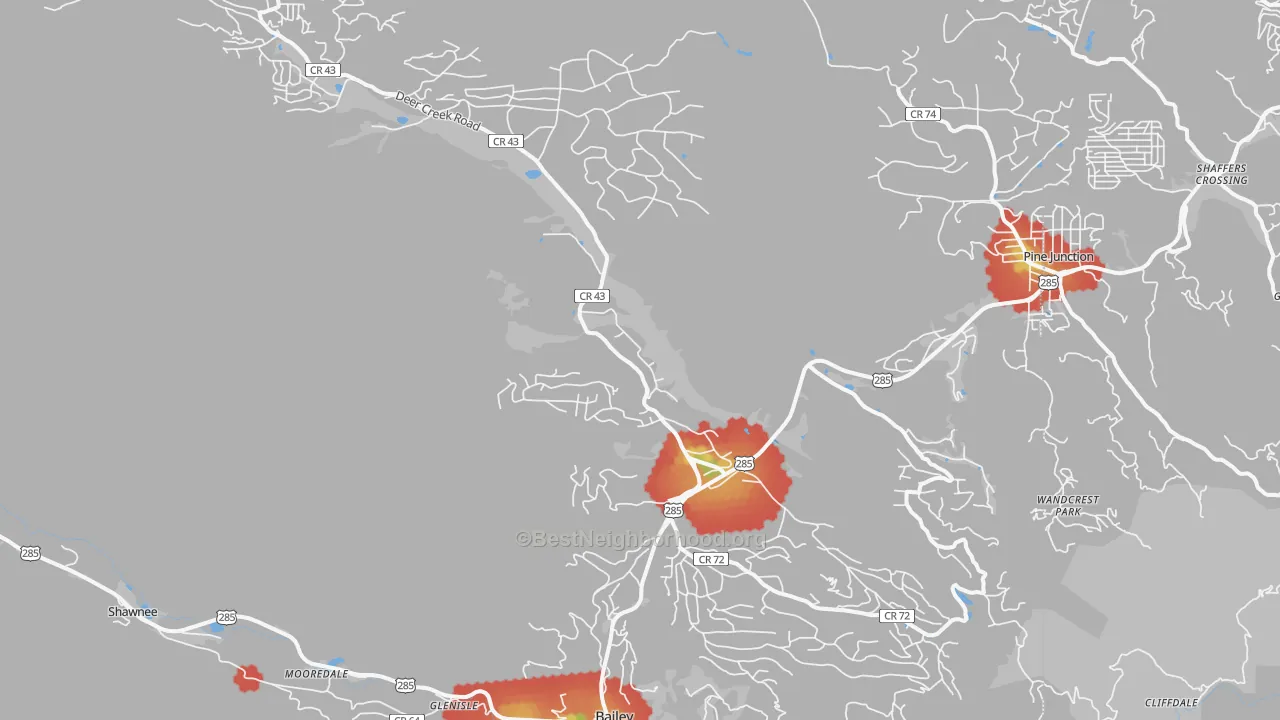 Walk Grade map of 80421, CO, walkable areas in green and car-dependent areas in red