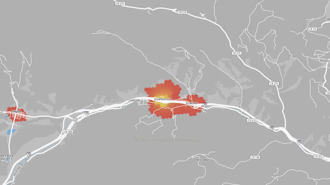 Walk Grade map of 80436, CO, walkable areas in green and car-dependent areas in red