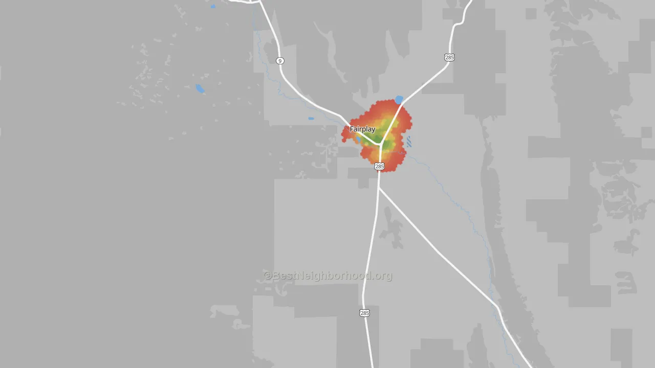 Walk Grade map of 80440, CO, walkable areas in green and car-dependent areas in red