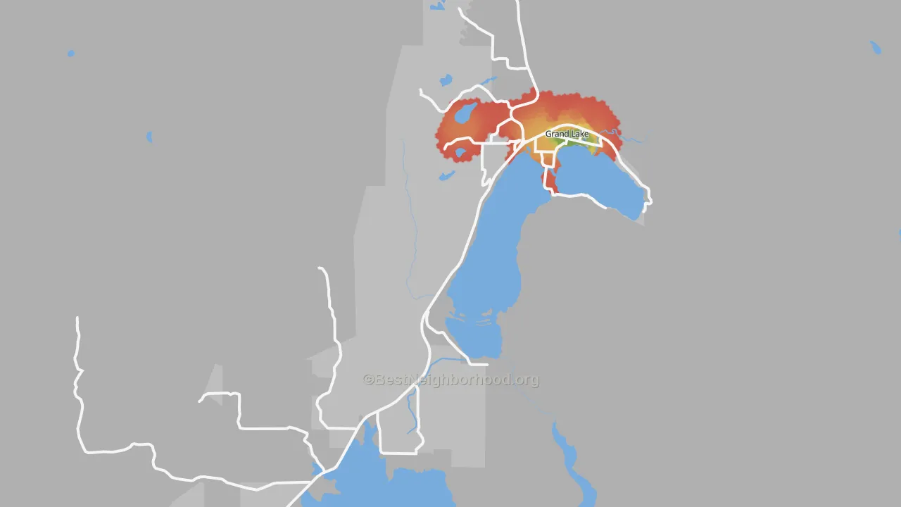 Walk Grade map of 80447, CO, walkable areas in green and car-dependent areas in red