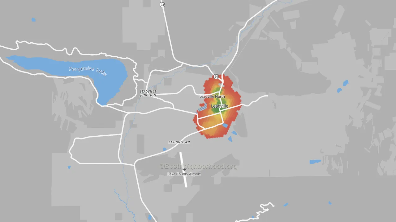Walk Grade map of 80461, CO, walkable areas in green and car-dependent areas in red