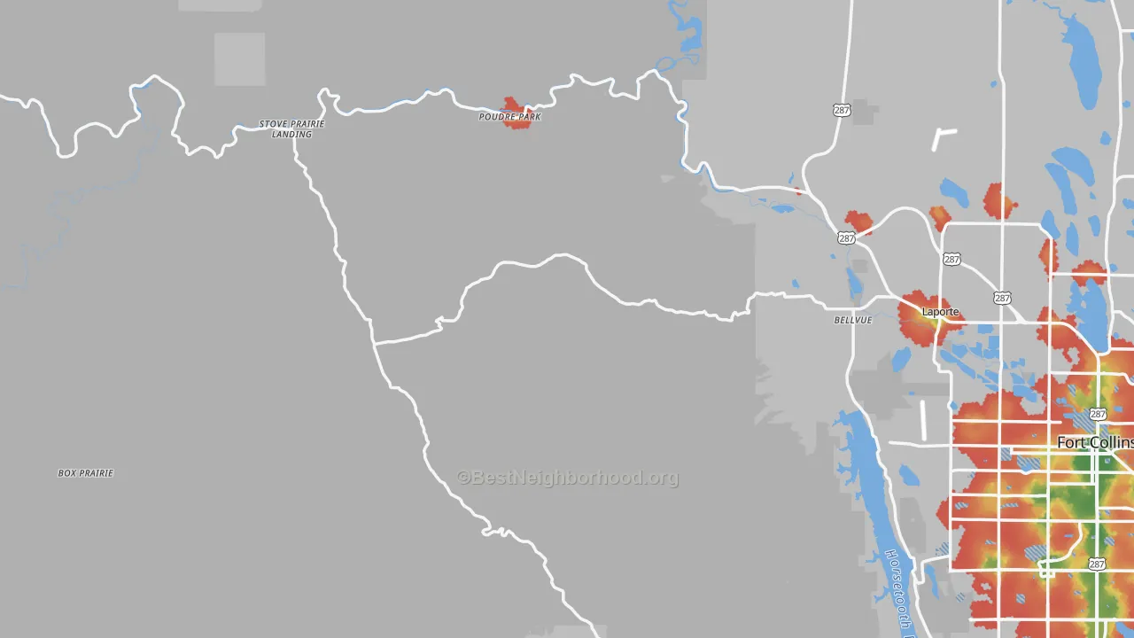 Walk Grade map of 80512, CO, walkable areas in green and car-dependent areas in red