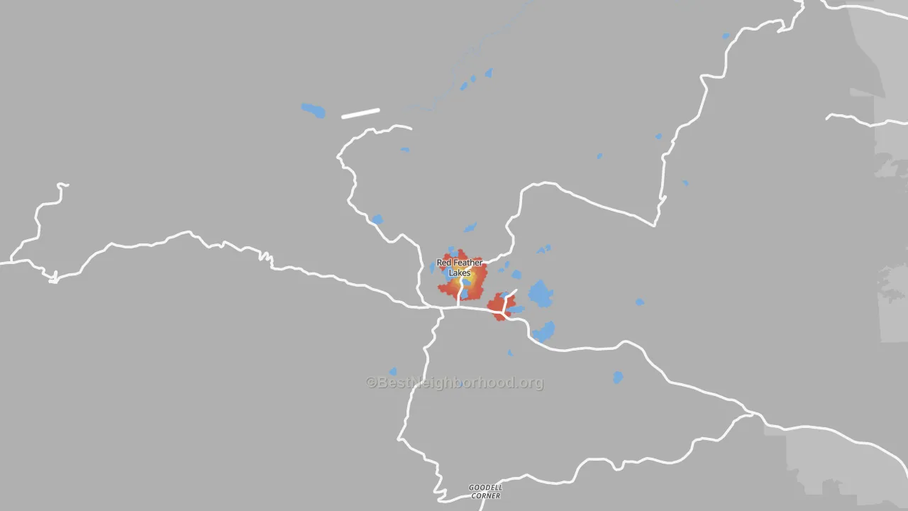 Walk Grade map of 80545, CO, walkable areas in green and car-dependent areas in red