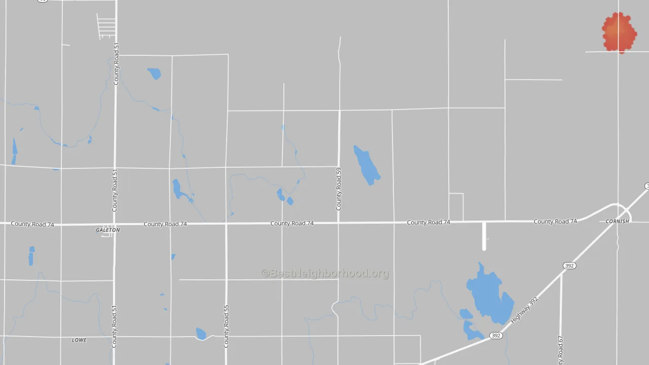 Walk Grade map of 80622, CO, walkable areas in green and car-dependent areas in red