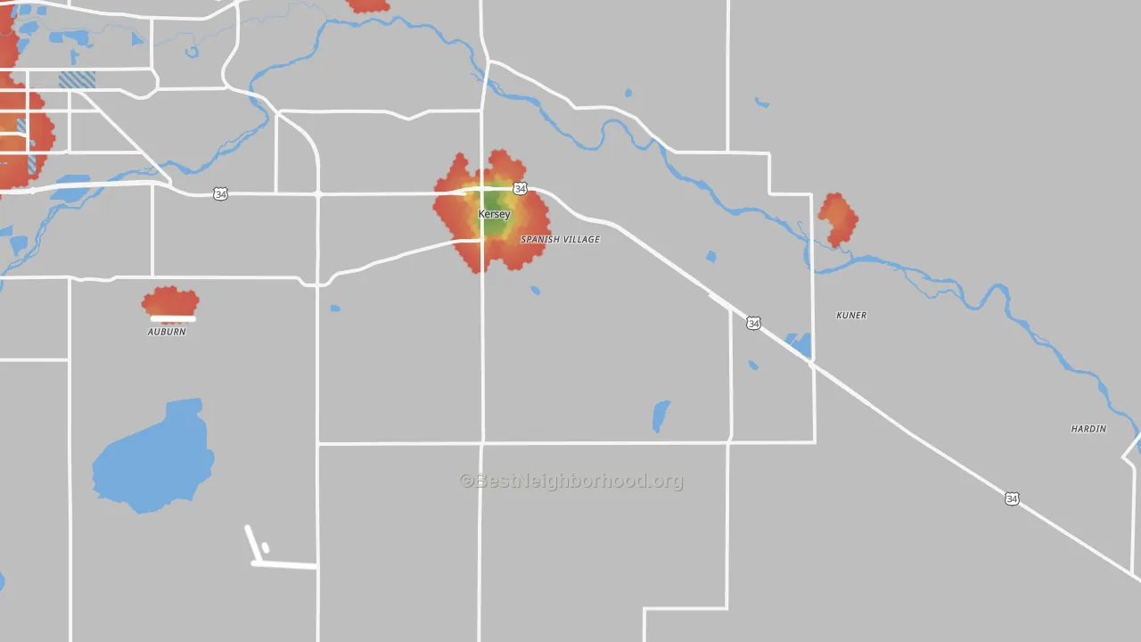 Walk Grade map of 80644, CO, walkable areas in green and car-dependent areas in red