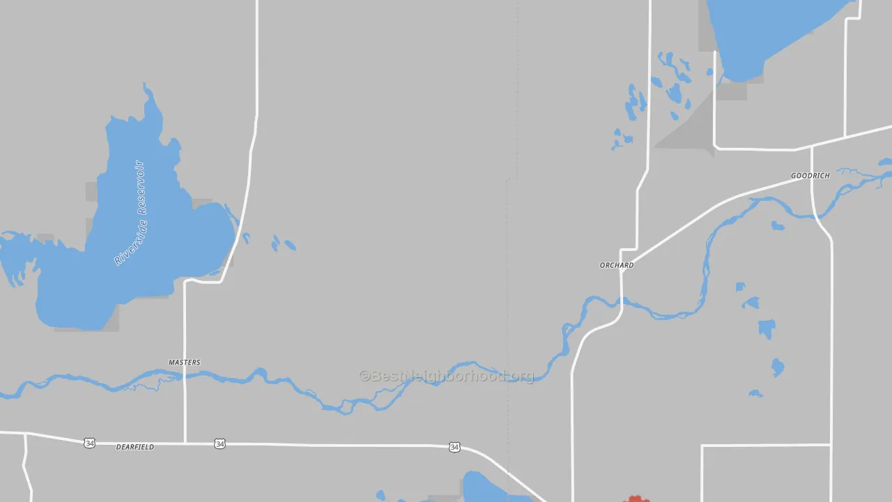 Walk Grade map of 80649, CO, walkable areas in green and car-dependent areas in red