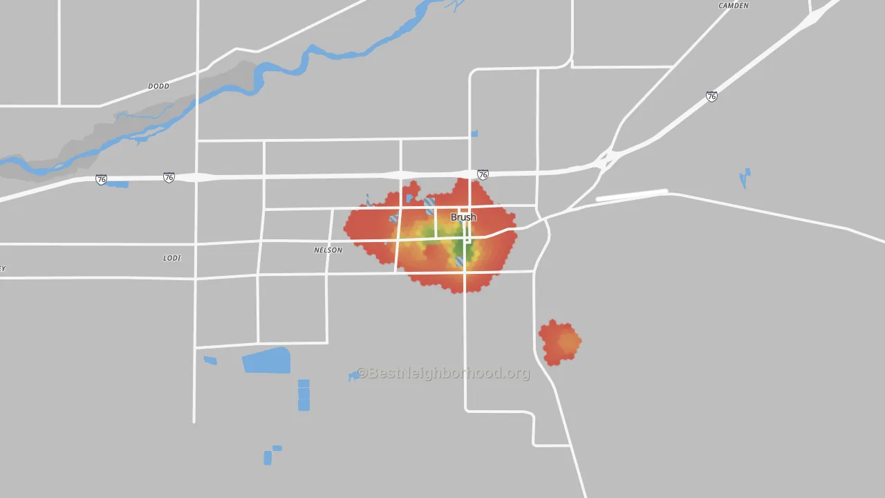 Walk Grade map of 80723, CO, walkable areas in green and car-dependent areas in red