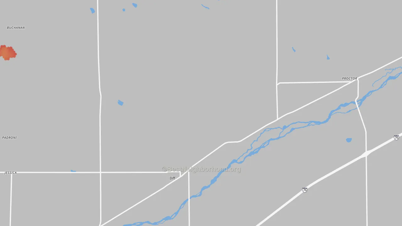 Walk Grade map of 80736, CO, walkable areas in green and car-dependent areas in red
