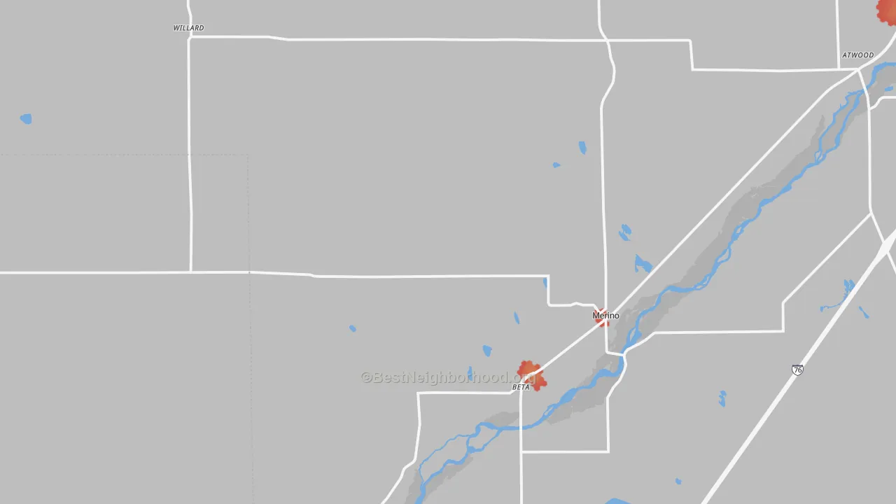 Walk Grade map of 80741, CO, walkable areas in green and car-dependent areas in red