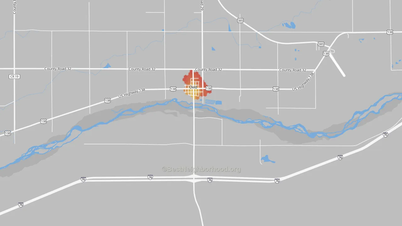 Walk Grade map of 80744, CO, walkable areas in green and car-dependent areas in red