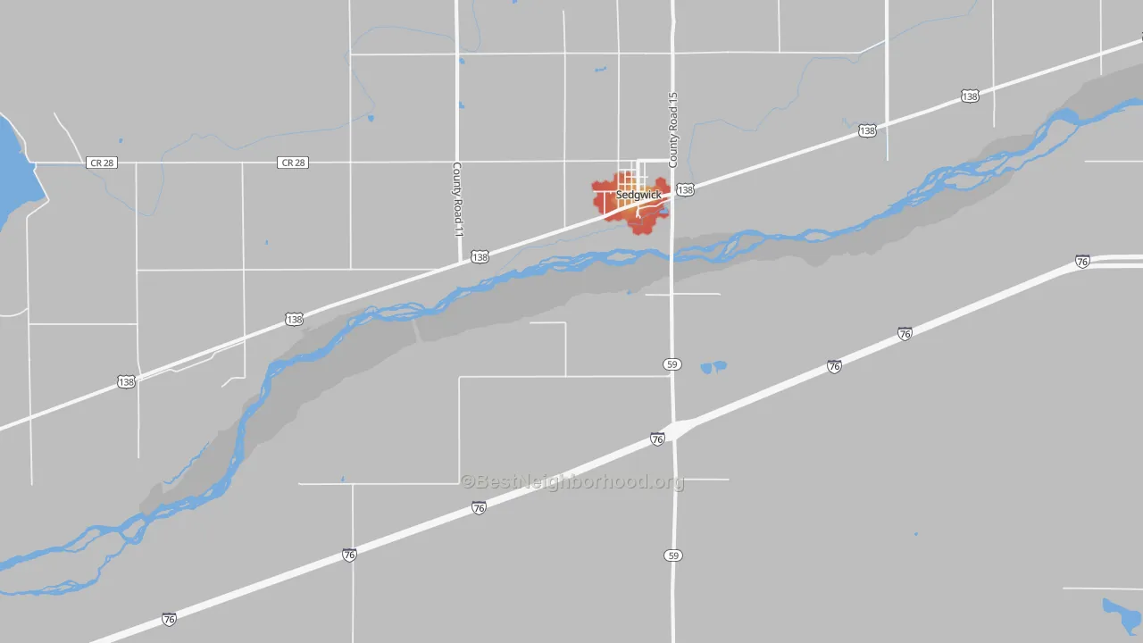 Walk Grade map of 80749, CO, walkable areas in green and car-dependent areas in red