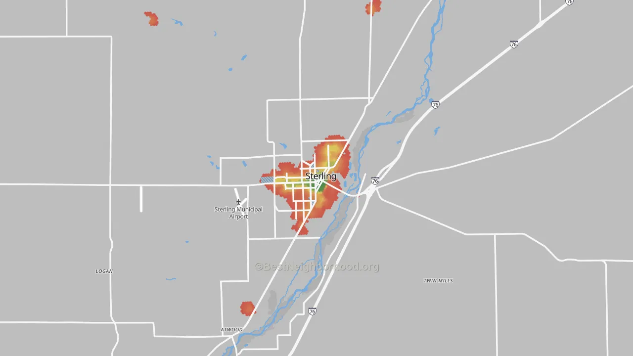 Walk Grade map of 80751, CO, walkable areas in green and car-dependent areas in red