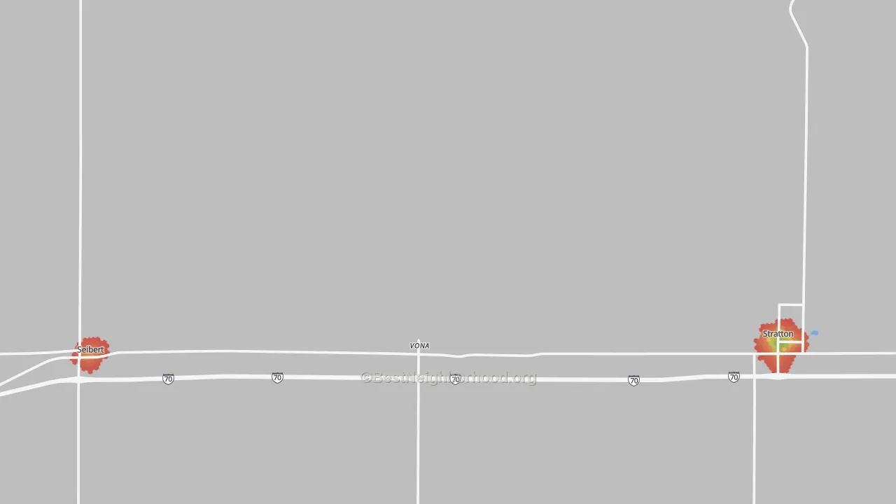 Walk Grade map of 80861, CO, walkable areas in green and car-dependent areas in red