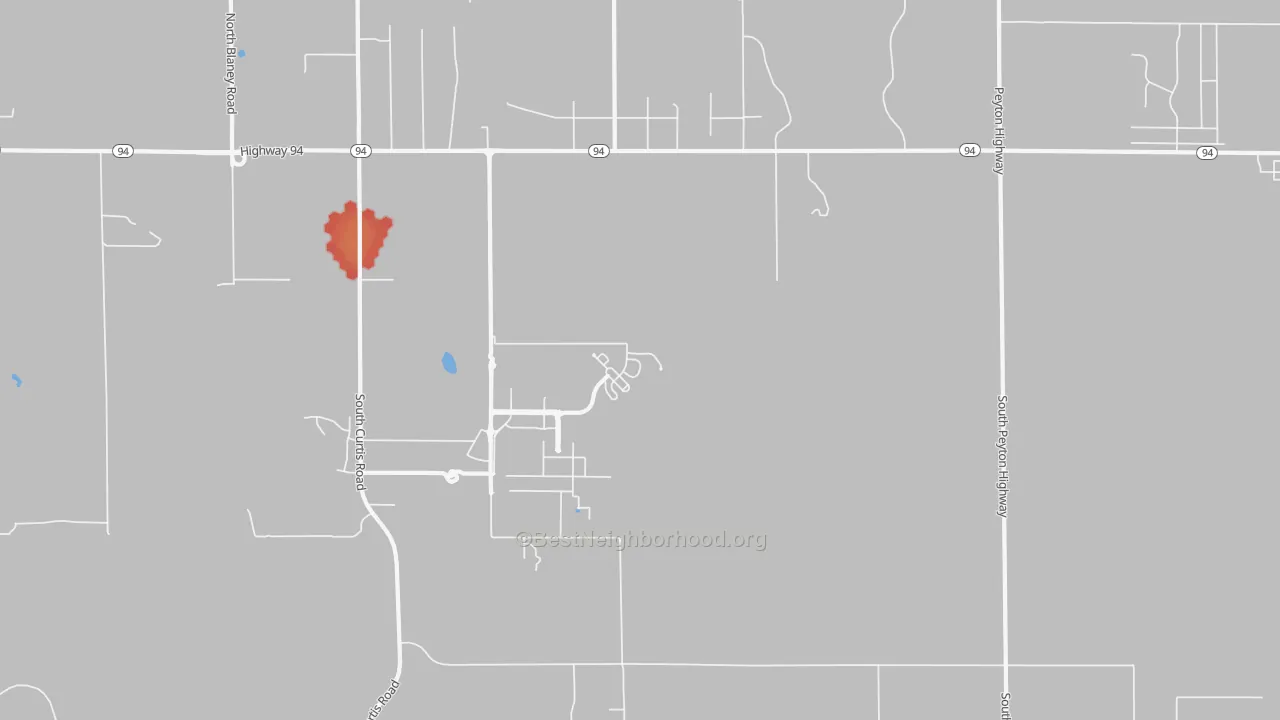 Walk Grade map of 80930, CO, walkable areas in green and car-dependent areas in red