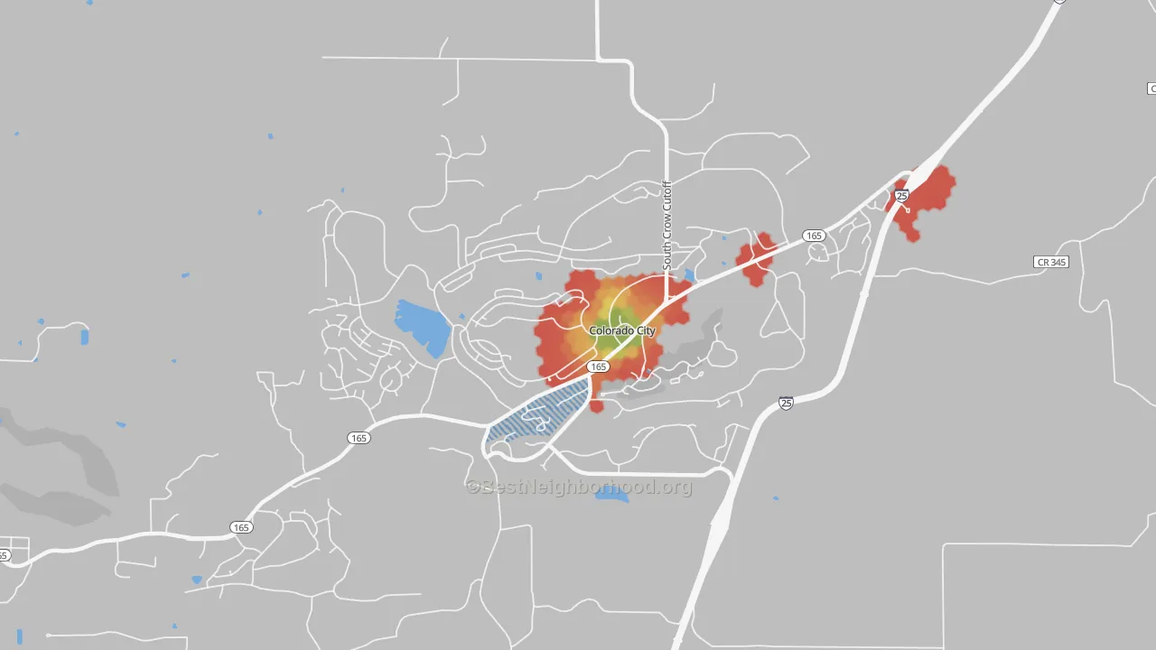 Walk Grade map of 81019, CO, walkable areas in green and car-dependent areas in red