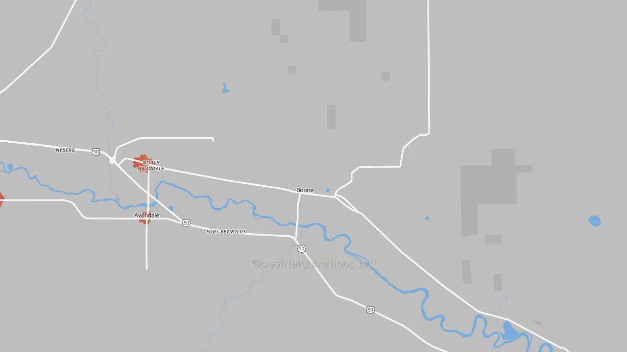 Walk Grade map of 81025, CO, walkable areas in green and car-dependent areas in red