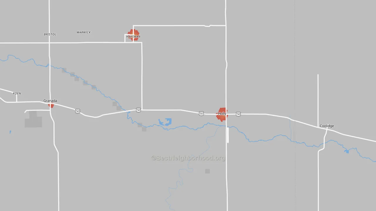 Walk Grade map of 81047, CO, walkable areas in green and car-dependent areas in red