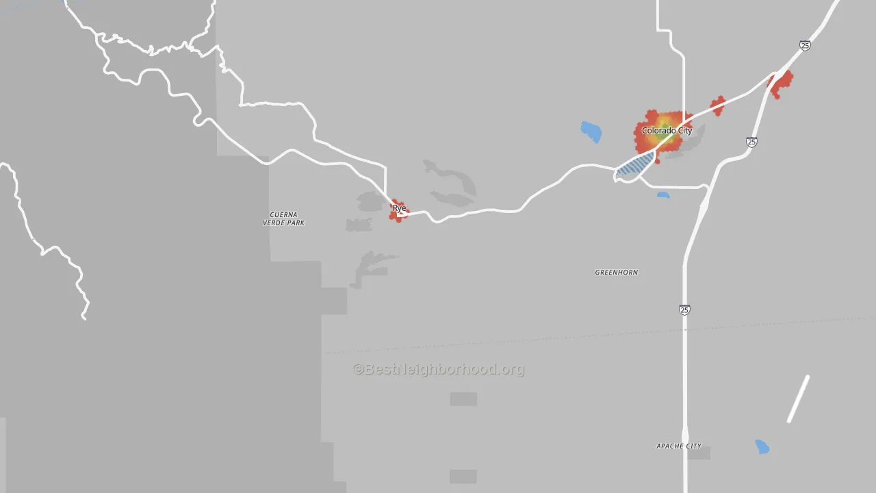 Walk Grade map of 81069, CO, walkable areas in green and car-dependent areas in red