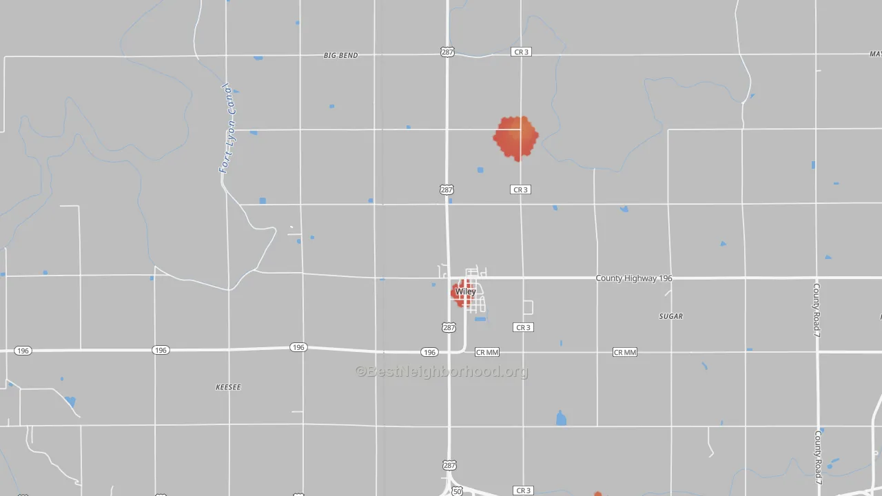 Walk Grade map of 81092, CO, walkable areas in green and car-dependent areas in red