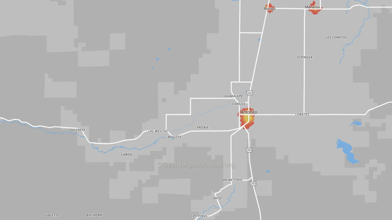 Walk Grade map of 81120, CO, walkable areas in green and car-dependent areas in red