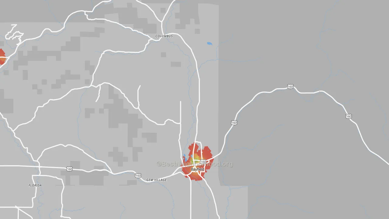 Walk Grade map of 81122, CO, walkable areas in green and car-dependent areas in red