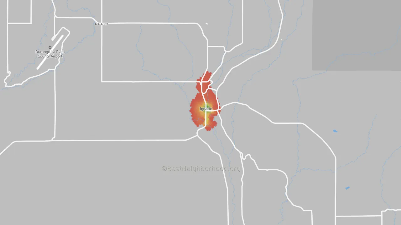 Walk Grade map of 81137, CO, walkable areas in green and car-dependent areas in red