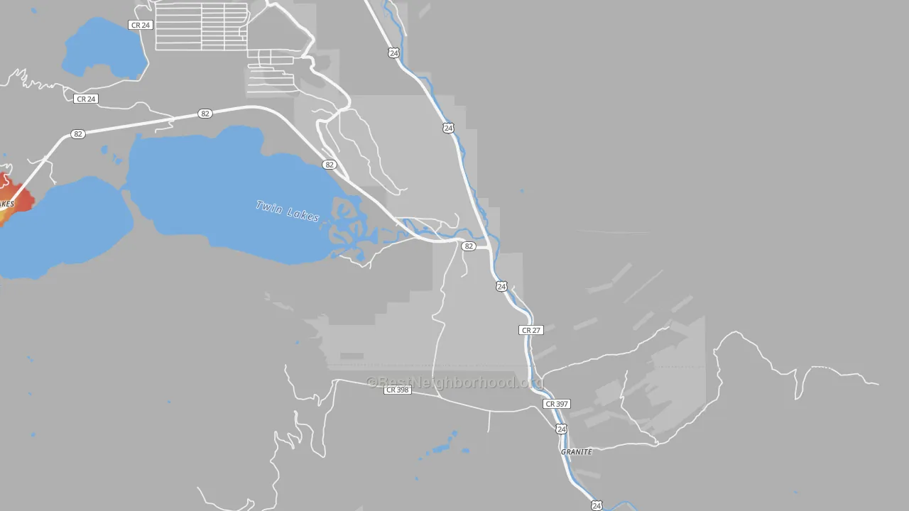 Walk Grade map of 81228, CO, walkable areas in green and car-dependent areas in red