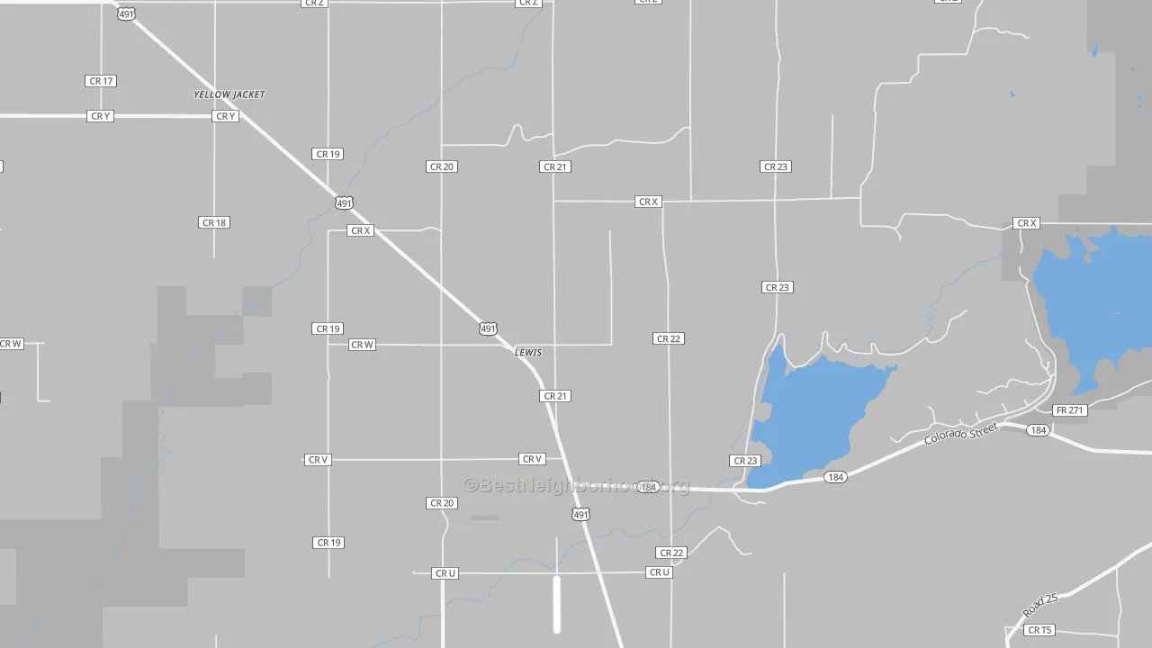 Walk Grade map of 81327, CO, walkable areas in green and car-dependent areas in red