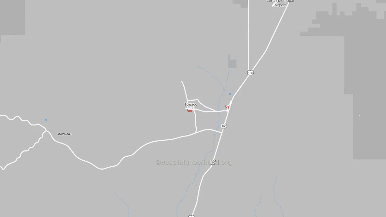 Walk Grade map of 81334, CO, walkable areas in green and car-dependent areas in red