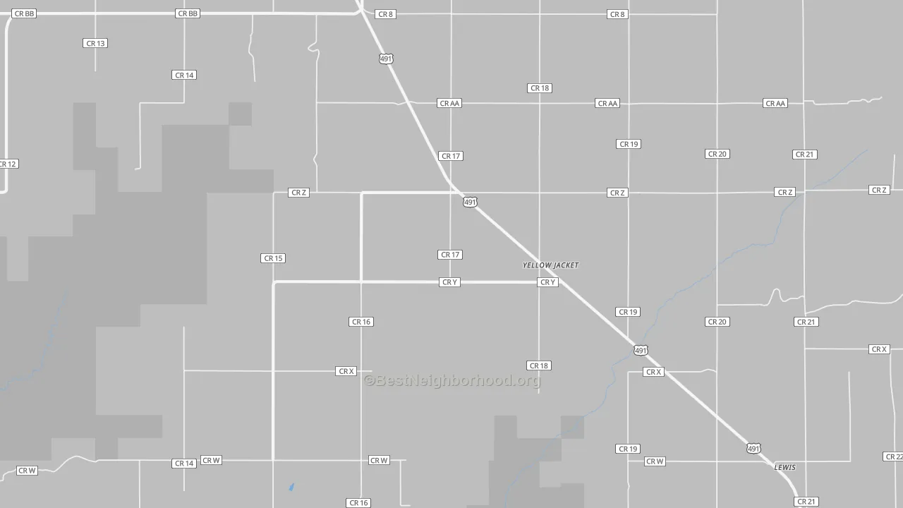 Walk Grade map of 81335, CO, walkable areas in green and car-dependent areas in red